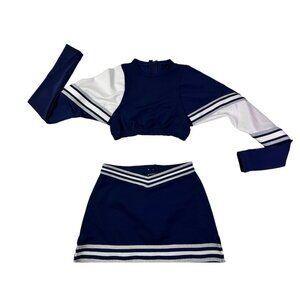 Sexy Adult M Cheerleader Uniform Outfit Costume 34" Crop Top Skirt 26 Navy Blue